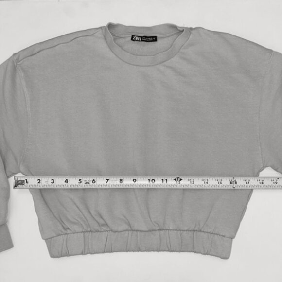 Zara Cropped Gray Sweatshirt M Elastic Hem Long Sleeve Pullover Casual Top - Picture 8 of 8